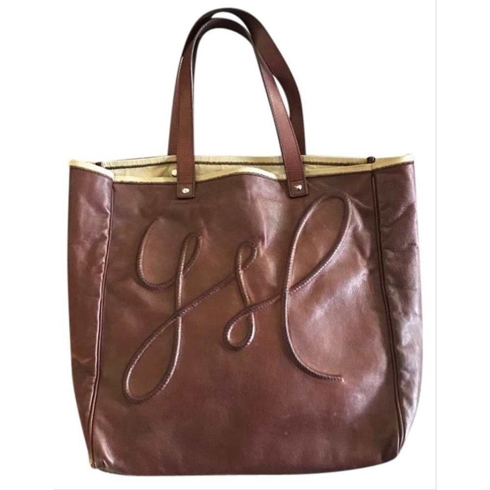 Saint Laurent Burnished Embossed YSL Brown Tote